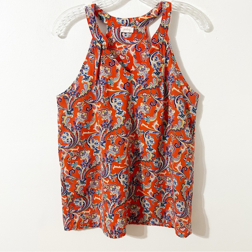 Pixley Halter Neckline Paisley Pattern Sleeveless Blouse Racer Back Straight Hem